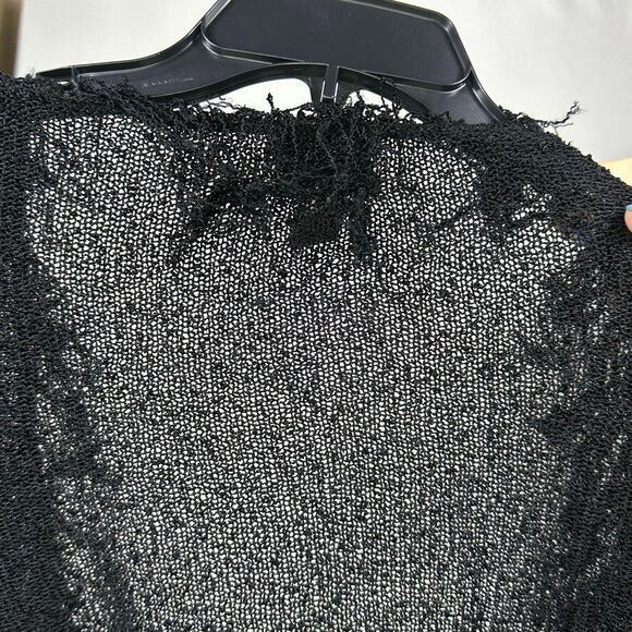 Chicos Size 3 XL 16 Womens Black Cardigan Sweater Mother of Pearl Buttons Fringe - Picture 10 of 11